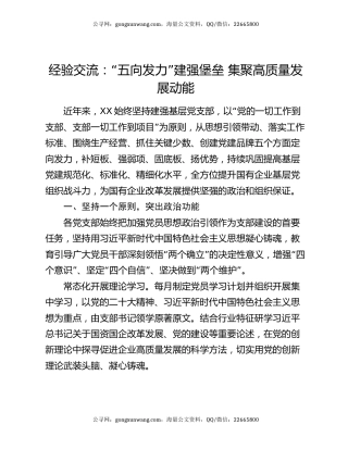 经验交流：“五向发力”建强堡垒 集聚高质量发展动能