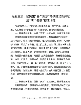 经验交流：区突出“四个聚焦”持续推动新兴领域“两个覆盖”提质增效