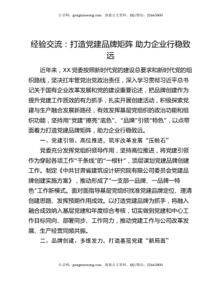 经验交流：打造党建品牌矩阵 助力企业行稳致远