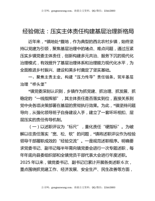 经验做法：压实主体责任构建基层治理新格局
