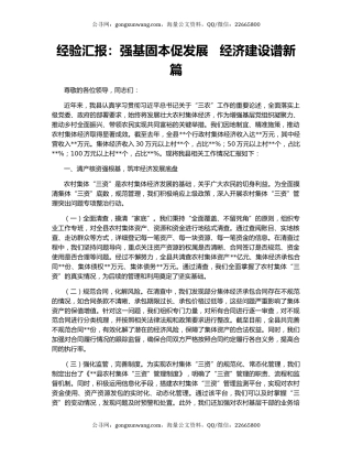 经验汇报：强基固本促发展   经济建设谱新篇