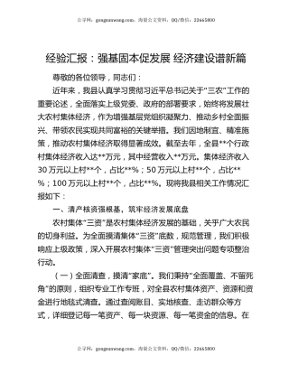 经验汇报：强基固本促发展 经济建设谱新篇