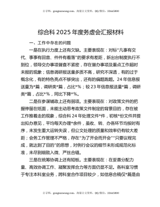 综合科2025年度务虚会汇报材料