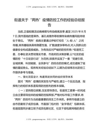 街道关于“两热”疫情防控工作的经验总结报告