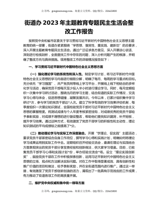 街道办2023年主题教育专题民主生活会整改工作报告