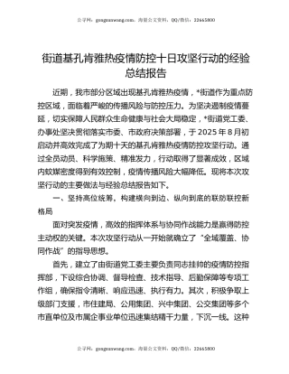 街道基孔肯雅热疫情防控十日攻坚行动的经验总结报告
