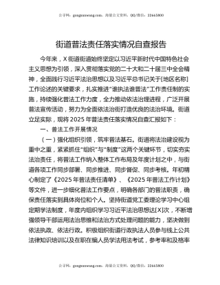 街道普法责任落实情况自查报告