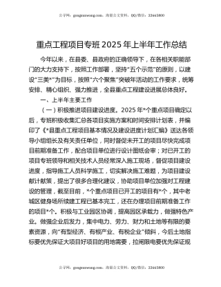 重点工程项目专班2025年上半年工作总结