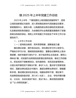 镇2025年上半年党建工作总结