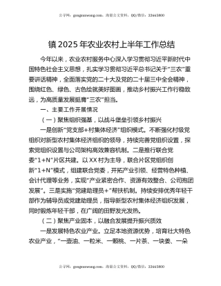 镇2025年农业农村上半年工作总结