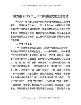 镇党委2025年上半年抓基层党建工作总结