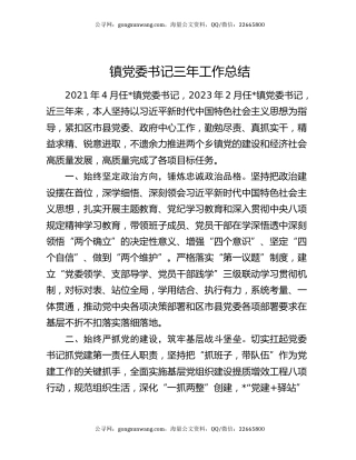 镇党委书记三年工作总结