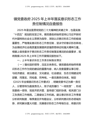 镇党委政府2025年上半年落实意识形态工作责任制情况自查报告