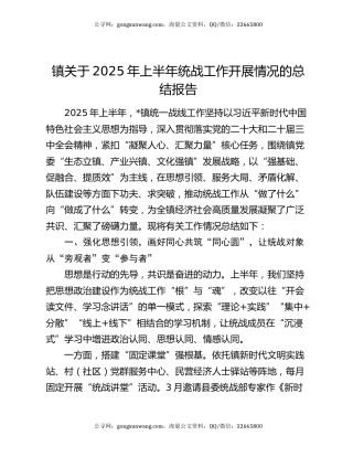 镇关于2025年上半年统战工作开展情况的总结报告​​