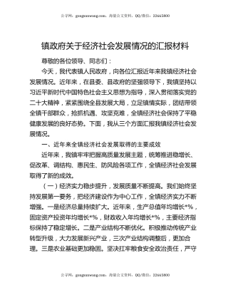 镇政府关于经济社会发展情况的汇报材料