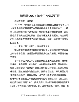 镇纪委2025年度工作情况汇报