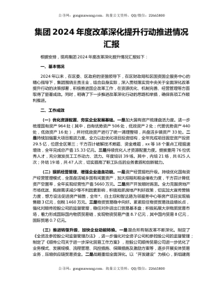 集团2024年度改革深化提升行动推进情况汇报