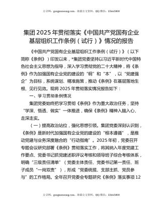 集团2025年贯彻落实《中国共产党国有企业基层组织工作条例（试行）》情况的报告 (2)