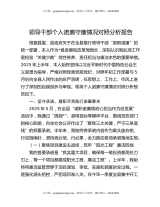 领导干部个人诺廉守廉情况对照分析报告