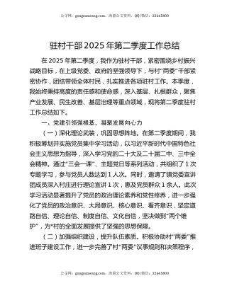 驻村干部2025年第二季度工作总结