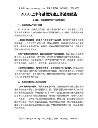2018上半年基层党建工作述职报告