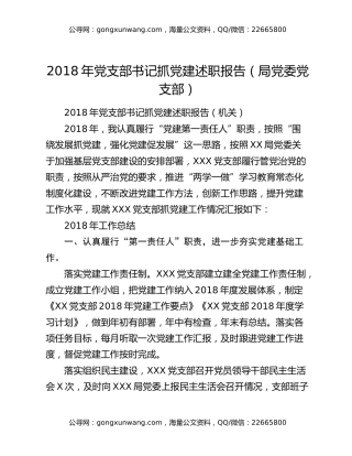 2018年党支部书记抓党建述职报告（局党委党支部）