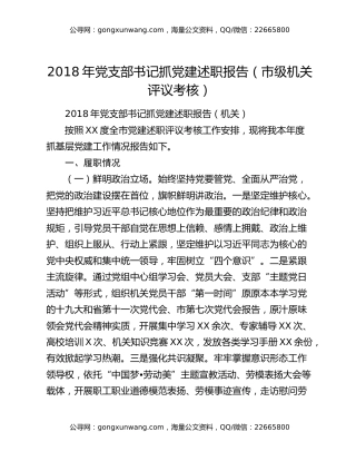 2018年党支部书记抓党建述职报告（市级机关评议考核）