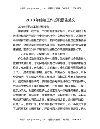 2018年综治工作述职报告范文