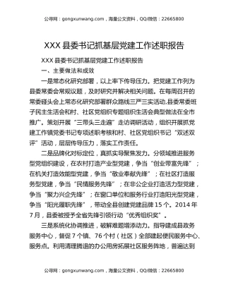 XXX县委书记抓基层党建工作述职报告