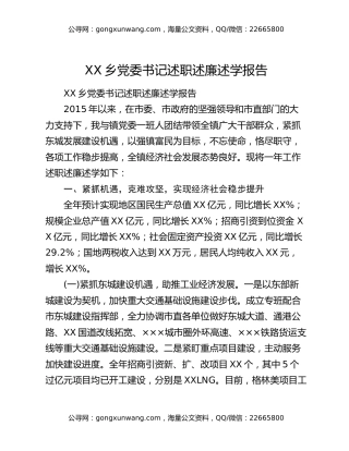 XX乡党委书记述职述廉述学报告