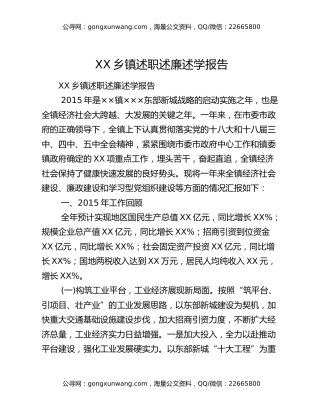 XX乡镇述职述廉述学报告