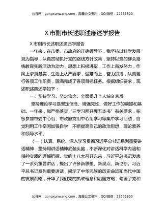 X市副市长述职述廉述学报告