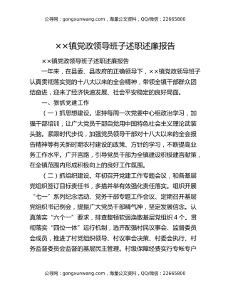 ××镇党政领导班子述职述廉报告