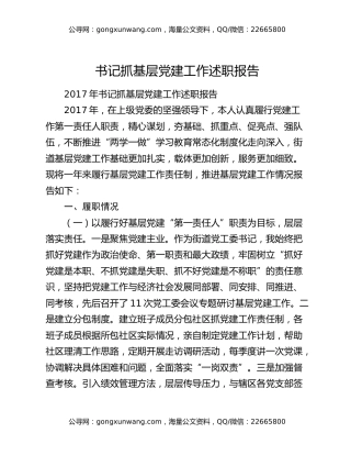 书记抓基层党建工作述职报告