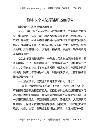 副市长个人述学述职述廉报告