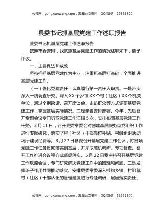 县委书记抓基层党建工作述职报告
