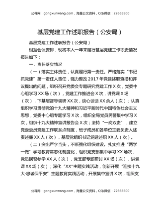 基层党建工作述职报告（公安局）