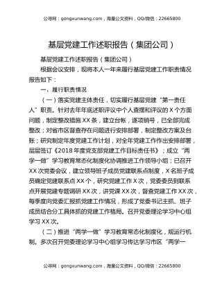 基层党建工作述职报告（集团公司）