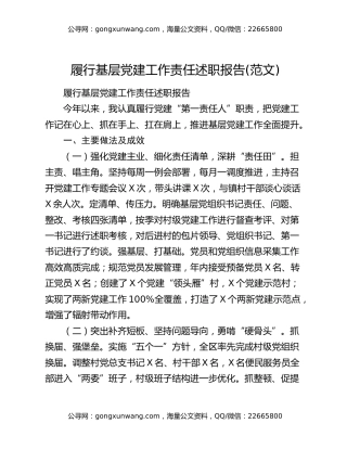 履行基层党建工作责任述职报告(范文)