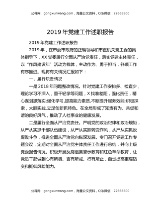 2019年党建工作述职报告（3）
