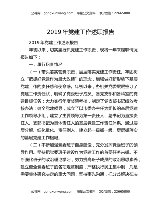 2019年党建工作述职报告（6）