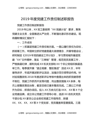 2019年度党建工作责任制述职报告