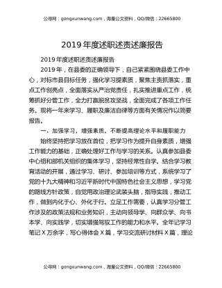 2019年度述职述责述廉报告