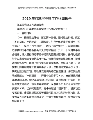 2019年抓基层党建工作述职报告（2）
