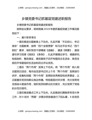 乡镇党委书记抓基层党建述职报告