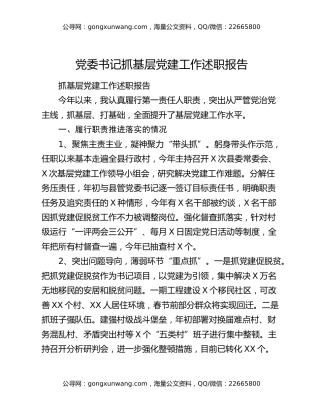 党委书记抓基层党建工作述职报告
