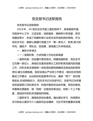 党支部书记述职报告