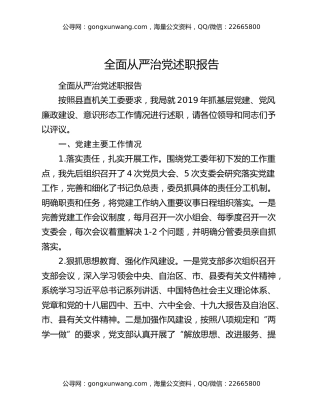 全面从严治党述职报告