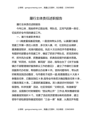 履行主体责任述职报告（3）