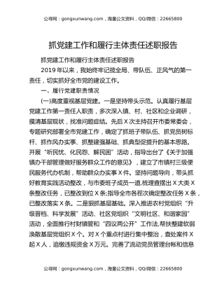 抓党建工作和履行主体责任述职报告（2）
